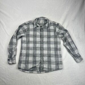 ROWM Shirt Men's‎ Medium Gray White Plaid Button Up Long Sleeve Collared Flannel